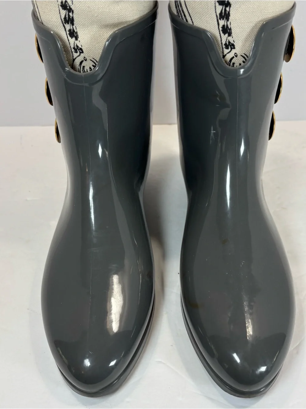 Vivienne Westwood Melissa Wellies Gray Ankle Rain Boots w/ Logo Buttons US 10